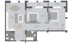 3-к квартира, строящийся дом, 108м2, 20/21 этаж