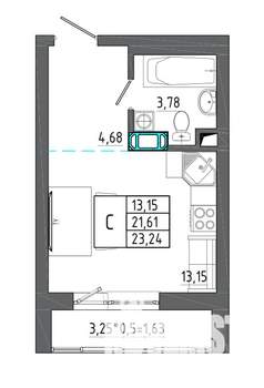 Студия квартира, вторичка, 23м2, 1/17 этаж