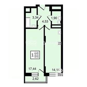 1-к квартира, строящийся дом, 42м2, 7/27 этаж