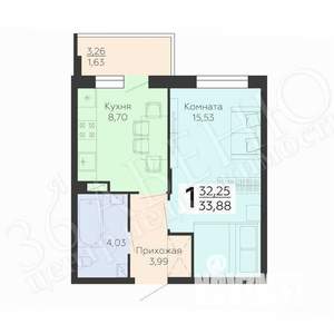 1-к квартира, сданный дом, 34м2, 6/19 этаж