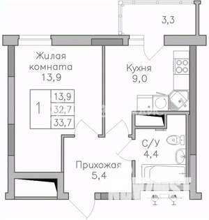 1-к квартира, вторичка, 34м2, 23/25 этаж
