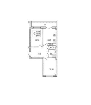 2-к квартира, вторичка, 58м2, 3/15 этаж