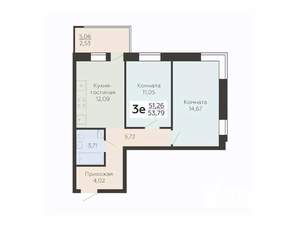 3-к квартира, вторичка, 54м2, 16/19 этаж