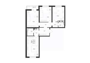 3-к квартира, строящийся дом, 87м2, 14/17 этаж