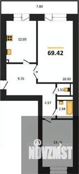 2-к квартира, вторичка, 69м2, 6/14 этаж