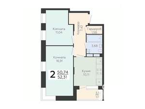 2-к квартира, вторичка, 52м2, 13/24 этаж