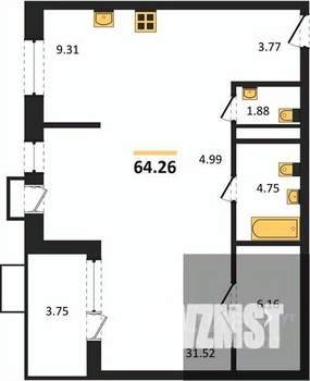 2-к квартира, вторичка, 64м2, 19/21 этаж
