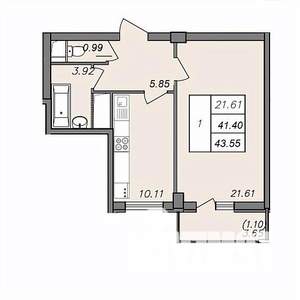 1-к квартира, вторичка, 43м2, 8/13 этаж
