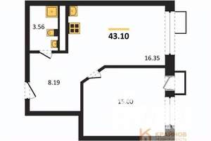 1-к квартира, вторичка, 43м2, 14/21 этаж