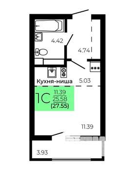 Студия квартира, строящийся дом, 28м2, 5/9 этаж