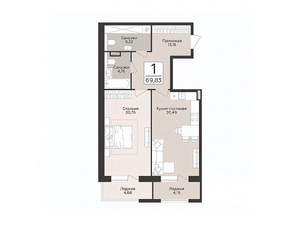 1-к квартира, строящийся дом, 70м2, 2/14 этаж