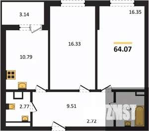 2-к квартира, вторичка, 64м2, 3/18 этаж