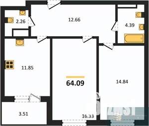 2-к квартира, вторичка, 64м2, 17/18 этаж