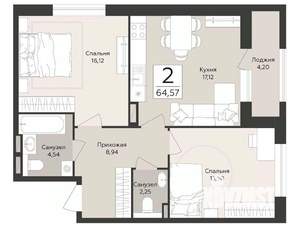 2-к квартира, вторичка, 65м2, 3/14 этаж