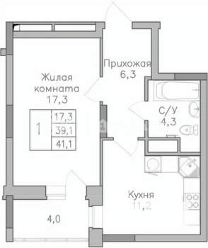 1-к квартира, вторичка, 41м2, 7/25 этаж