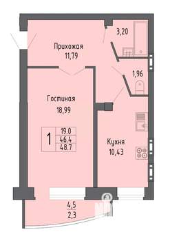 1-к квартира, строящийся дом, 49м2, 7/16 этаж