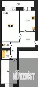 2-к квартира, вторичка, 71м2, 12/16 этаж