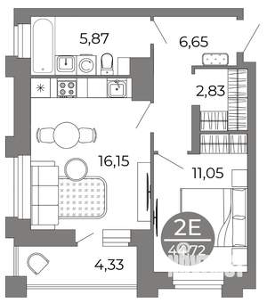 2-к квартира, вторичка, 45м2, 25/25 этаж
