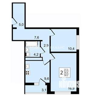 2-к квартира, строящийся дом, 58м2, 11/25 этаж