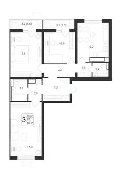 3-к квартира, вторичка, 85м2, 4/19 этаж