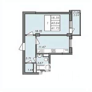 1-к квартира, вторичка, 41м2, 5/13 этаж