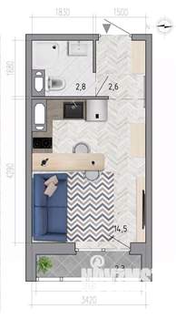 Студия квартира, вторичка, 21м2, 13/18 этаж