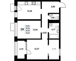 2-к квартира, строящийся дом, 62м2, 13/21 этаж