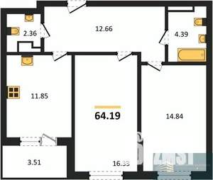2-к квартира, вторичка, 64м2, 11/18 этаж