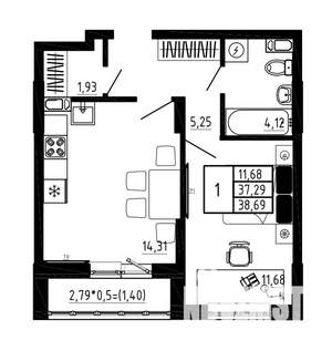 1-к квартира, вторичка, 39м2, 2/17 этаж