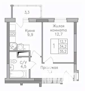 1-к квартира, вторичка, 35м2, 14/25 этаж