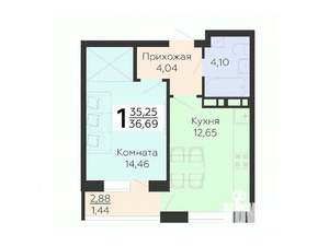 1-к квартира, вторичка, 37м2, 3/18 этаж
