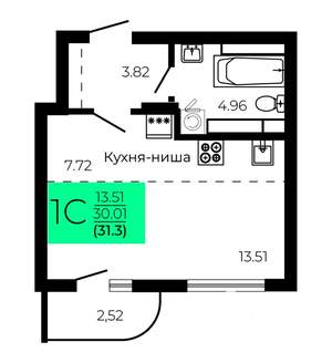 Студия квартира, строящийся дом, 31м2, 6/9 этаж