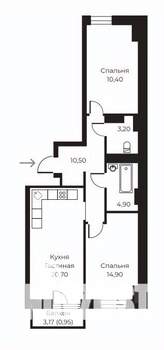 2-к квартира, строящийся дом, 70м2, 14/14 этаж