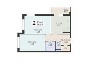 2-к квартира, вторичка, 57м2, 15/19 этаж