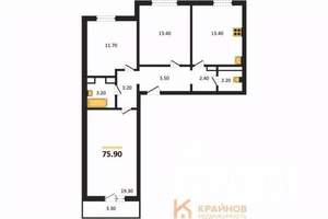 3-к квартира, вторичка, 76м2, 12/17 этаж