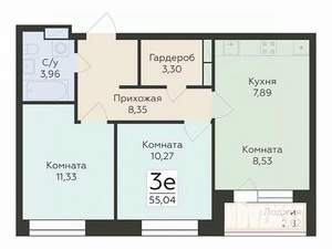 3-к квартира, вторичка, 55м2, 2/24 этаж