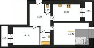 2-к квартира, вторичка, 71м2, 1/16 этаж