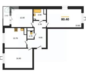 3-к квартира, вторичка, 80м2, 7/16 этаж