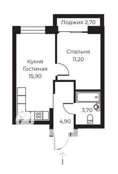 1-к квартира, строящийся дом, 37м2, 6/14 этаж