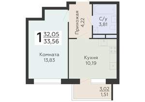 1-к квартира, вторичка, 34м2, 17/19 этаж