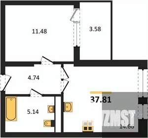 1-к квартира, вторичка, 38м2, 2/21 этаж