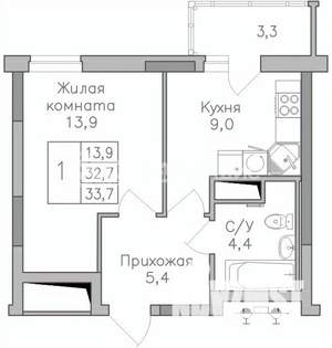 1-к квартира, строящийся дом, 34м2, 6/25 этаж