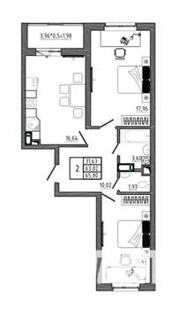 2-к квартира, строящийся дом, 66м2, 13/17 этаж
