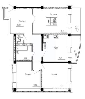 3-к квартира, строящийся дом, 101м2, 14/16 этаж