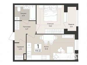 1-к квартира, строящийся дом, 44м2, 8/14 этаж