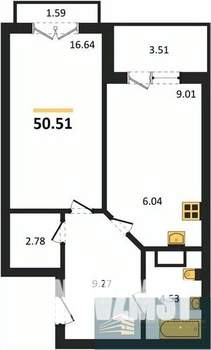 1-к квартира, вторичка, 51м2, 10/18 этаж