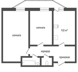 2-к квартира, вторичка, 37м2, 2/2 этаж