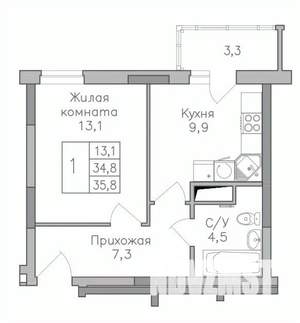 1-к квартира, строящийся дом, 36м2, 7/25 этаж