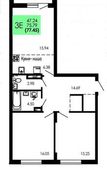 3-к квартира, строящийся дом, 77м2, 3/9 этаж