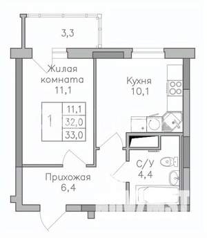 1-к квартира, строящийся дом, 35м2, 8/25 этаж